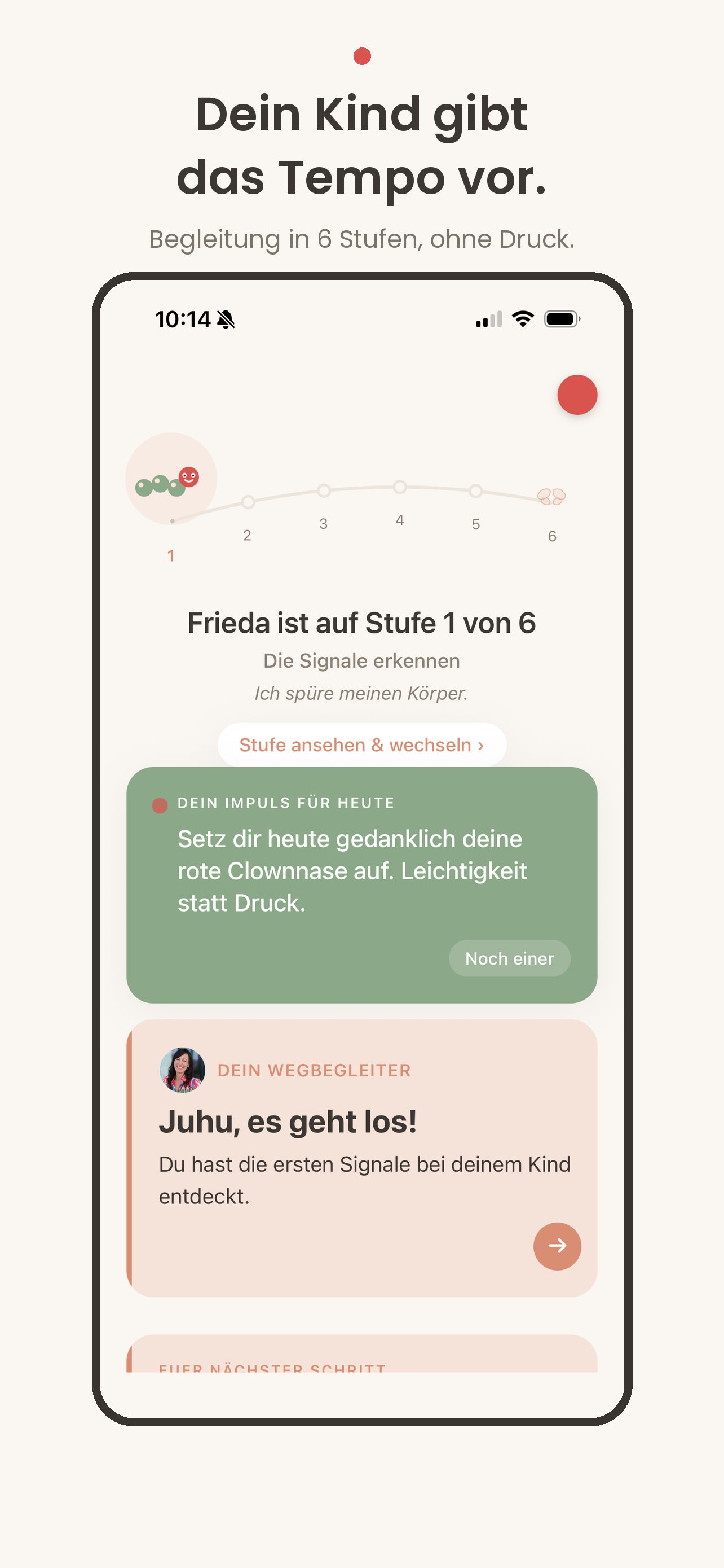 Freepea App: Begleitung in sechs Entwicklungsstufen